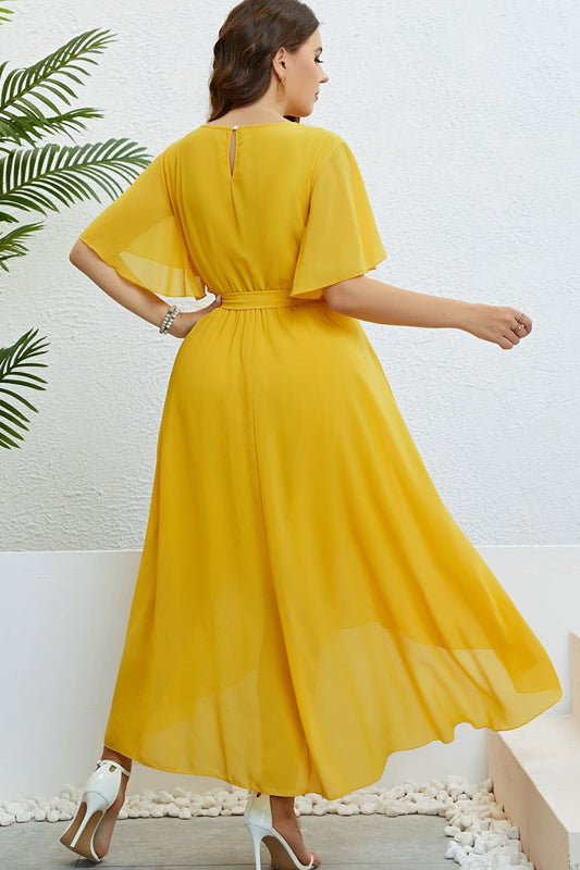 Let's Fly Away High-Low Dress- Mustard