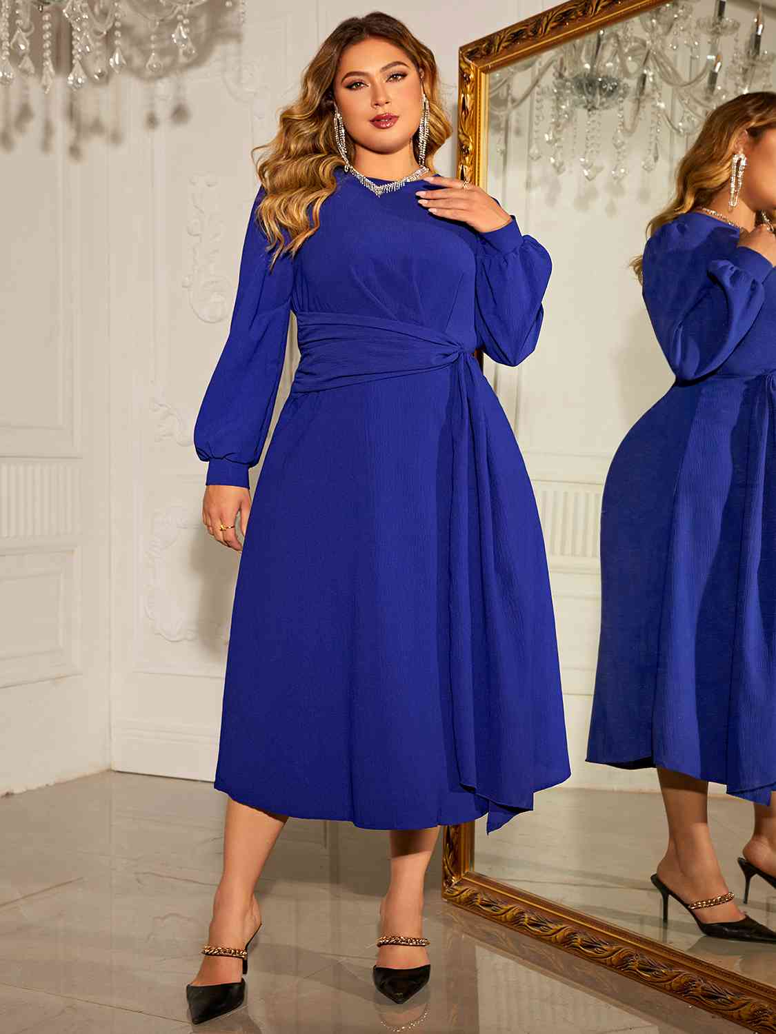 As I Am Long Sleeve Dress-Royal Blue