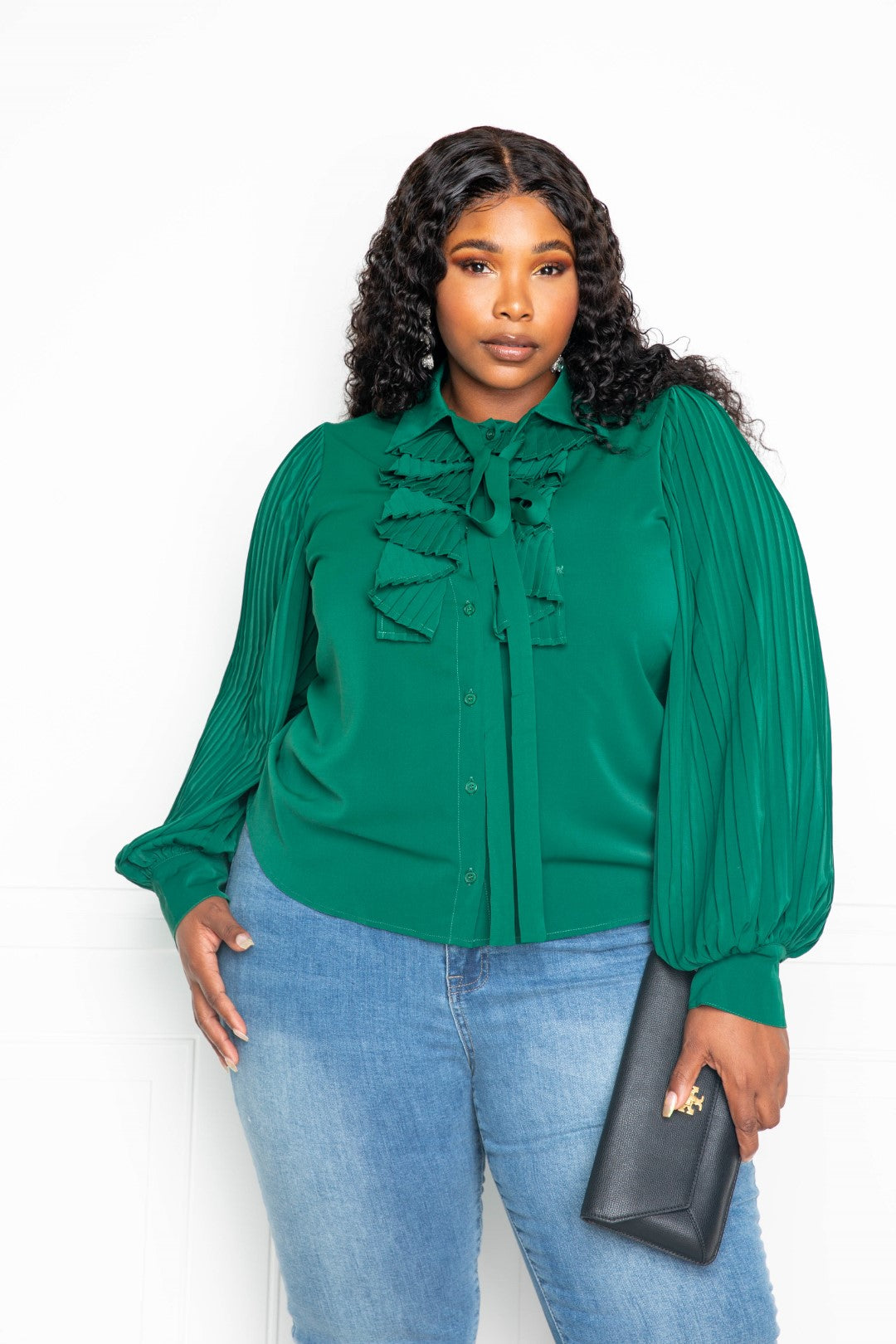 Frills and Bows Blouse- Forest Green