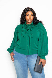 Frills and Bows Blouse- Forest Green