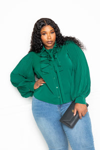 Frills and Bows Blouse- Forest Green