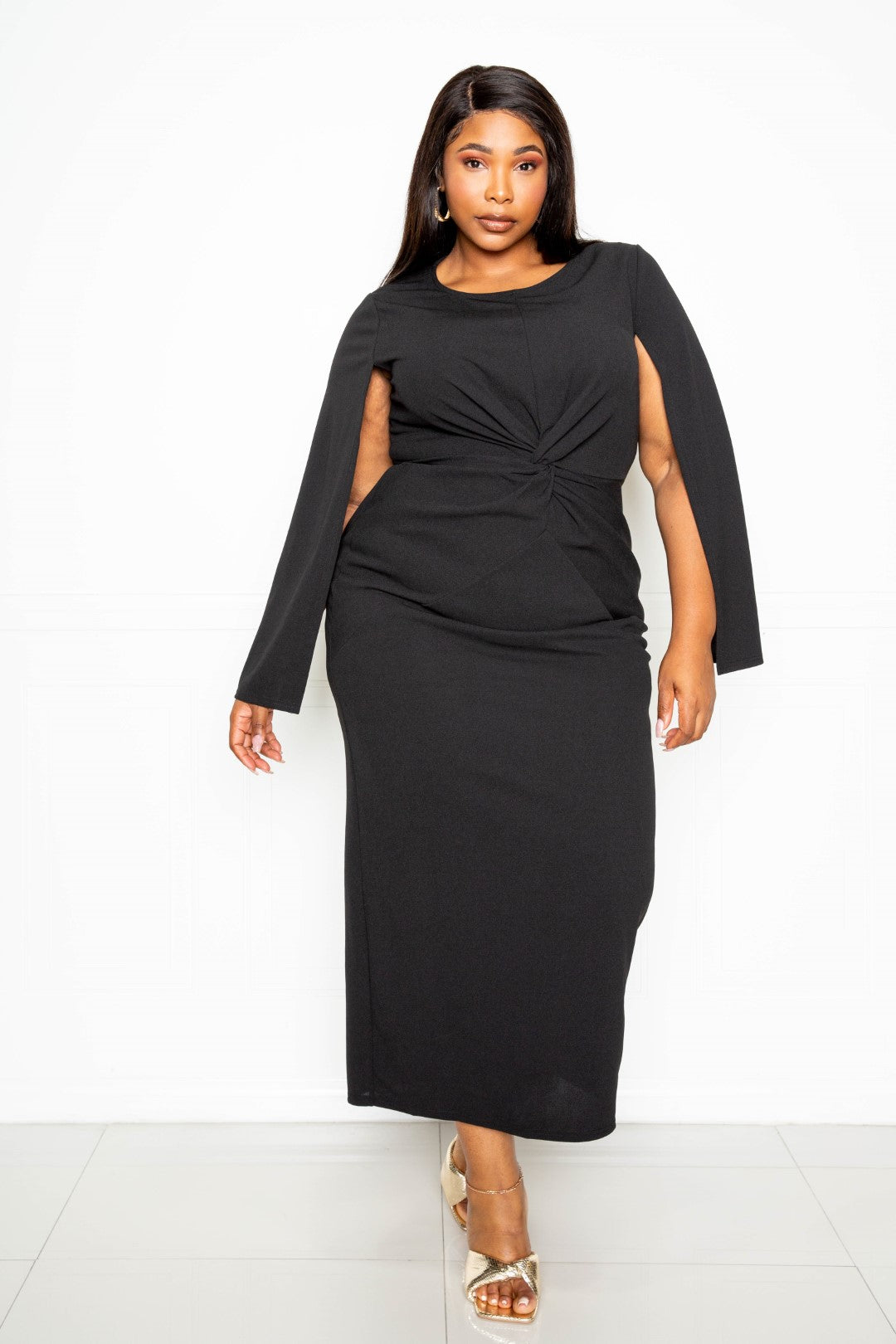 Flying High Cape Sleeve Dress- Black